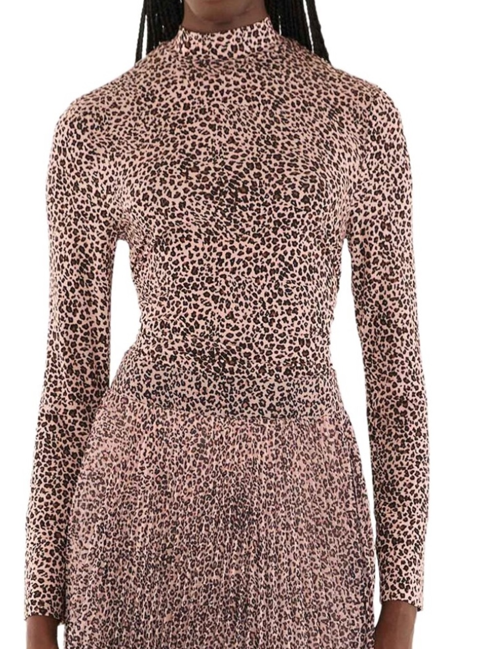 Farm Rio NWT baby leopard pink jersey mock neck stretch blouse sz m